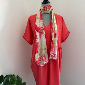 Linen Blend Tunic Dress sz XXL - Coral
